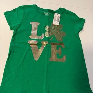 The Children's Place Green Tee with Gold Love and Clover - St Patrick’s Day